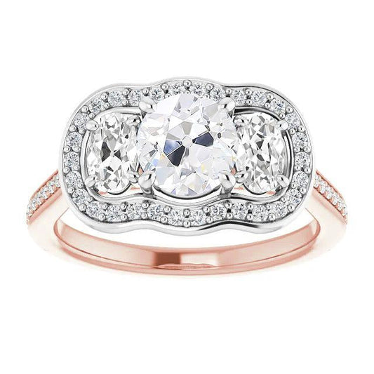 Halo Round Old Miner Natural Diamond Ring With Accents Prong Set 9.25 Carats