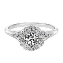 Halo Round Old Miner Natural Diamond Wedding Ring Flower Style 2.50 Carats