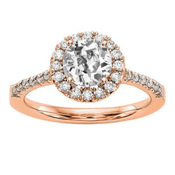 Halo Round Old Miner Real Diamond Ring 3.25 Carats Tapered Shank Rose Gold