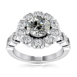 Halo Round Old Miner Real Diamond Ring 5.25 Carats Flower Style Jewelry