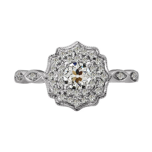Halo Round Old Miner Real Diamond Ring Flower Style 14K Gold 3 Carats