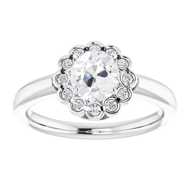 Halo Round Old Miner Real Diamond Ring Half Bezel Set 4 Carats Flower Style