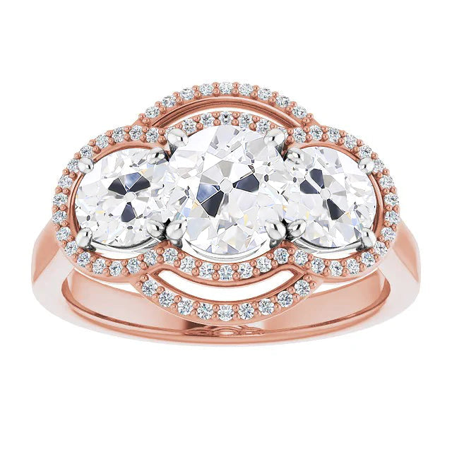 Halo Round Old Miner Real Diamond Ring Prong Set 8.50 Carats Two Tone