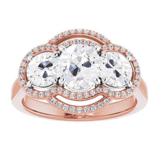 Halo Round Old Miner Real Diamond Ring Prong Set 8.50 Carats Two Tone