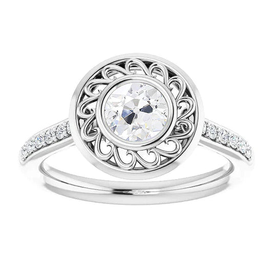 Halo Round Old Miner Real Diamond Ring With Accents Bezel Set 3 Carats