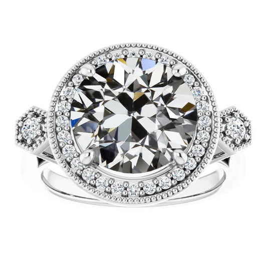 Halo Round Old Miner Real Diamond Ring Women's Jewelry 7.50 Carats