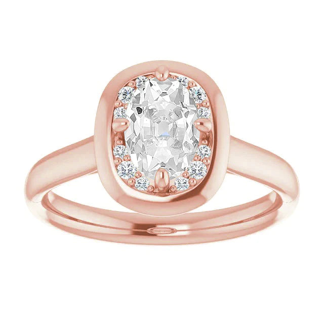 Halo Round & Oval Old Cut Real Diamond Ring Rose Gold Prong Set 4.25 Carats