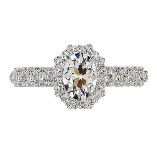 Halo Round & Oval Old Mine Cut Genuine Diamond Ring Jewelry 5 Carats