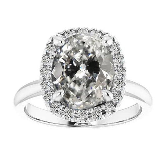 Halo Round & Oval Old Mine Cut Real Diamond Ring Prong Set 7 Carats