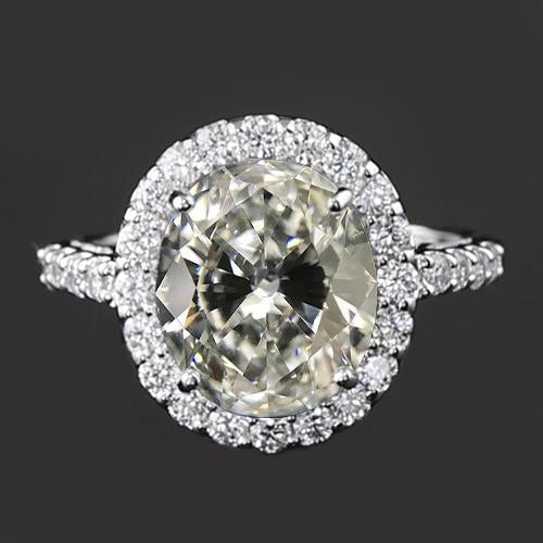 Halo Round & Oval Old Mine Cut Real Diamond Ring With Accents 6.50 Carats