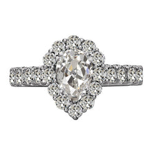 Halo Round & Pear Old Cut Diamond Real Anniversary Ring Gold 6 Carats