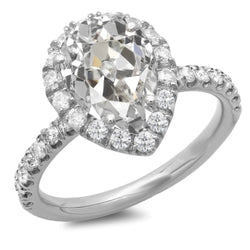 Halo Round & Pear Old Mine Cut Real Diamond Ring 14K Gold 9.50 Carats
