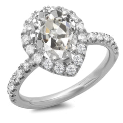 Halo Round & Pear Old Mine Cut Real Natural Earth Mined Diamond Ring 14K Gold 9.50 Carats
