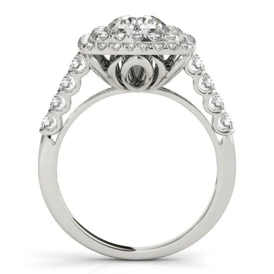 Halo Round Real Diamond Engagement Ring 1.50 Carats Fancy White Gold 14K
