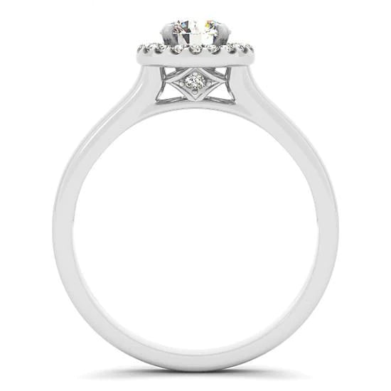 Halo Round Real Diamond Engagement Ring Flower Style 1.0 Carat WG 14K