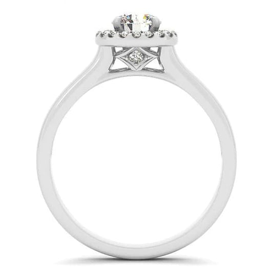 Halo Round Real Diamond Engagement Ring Flower Style 1.0 Carat WG 14K