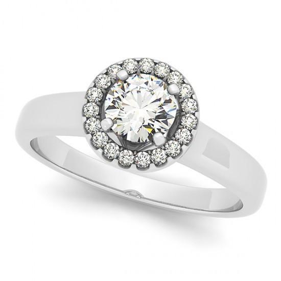 Halo Round Real Diamond Engagement Ring Flower Style 1.0 Carat WG 14K