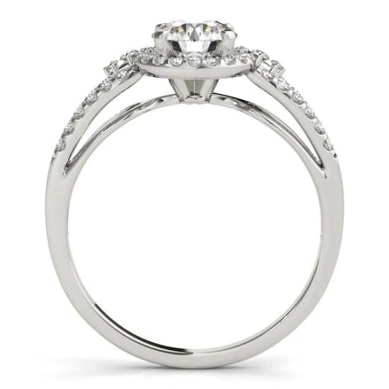 Halo Round Real Diamond Engagement Ring Split Shank 1.50 Carat WG 14K