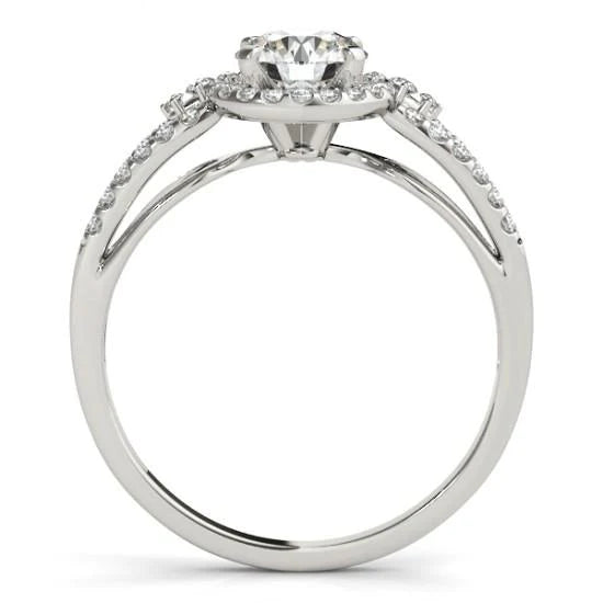 Halo Round Real Diamond Engagement Ring Split Shank 1.50 Carat WG 14K