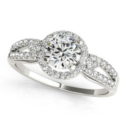 Halo Round Real Diamond Engagement Ring Split Shank 1.50 Carat WG 14K