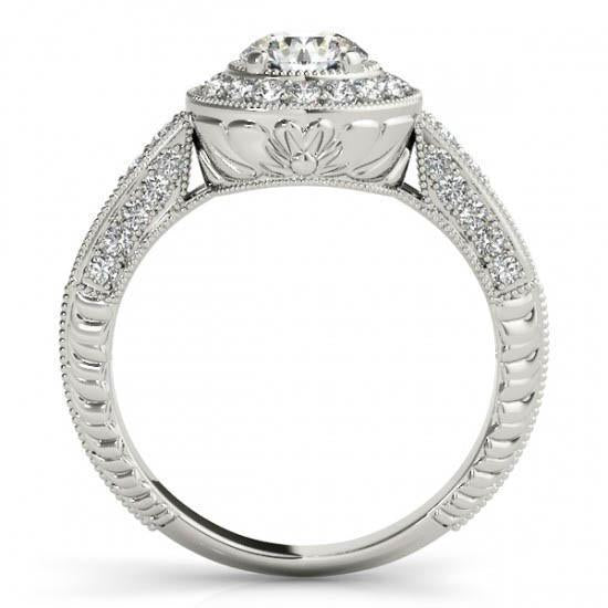 Halo Round Real Diamond Engagement Ring Vintage Style 1.75 Cara