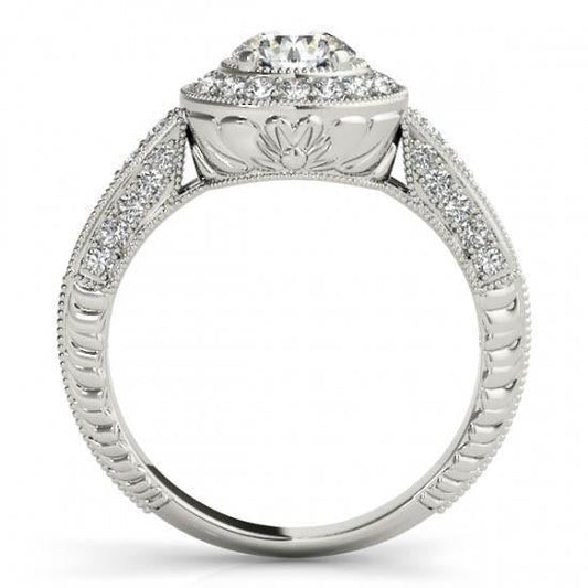 Halo Round Real Diamond Engagement Ring Vintage Style 1.75 Cara