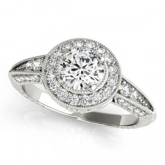 Halo Round Real Diamond Engagement Ring Vintage Style 1.75 Carat WG 14K