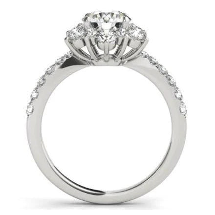 Halo Round Real Diamond Flower Style Engagement Ring 2.25 Carat WG 14K