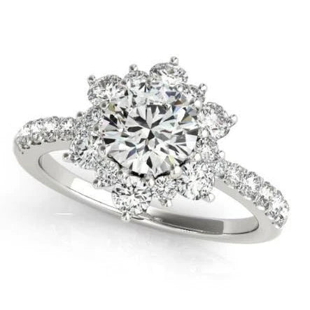 Halo Round Real Diamond Flower Style Engagement Ring 2.25 Carat WG 14K