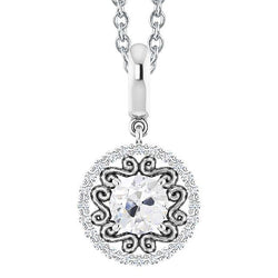 Halo Round  Real Diamond Pendant Old Mine Cut 2.50 Carats With Gold Chain