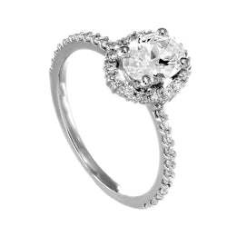 Halo Round Real Diamond Ring Oval Shape With Accent 1.95 Carat White Gold 14K