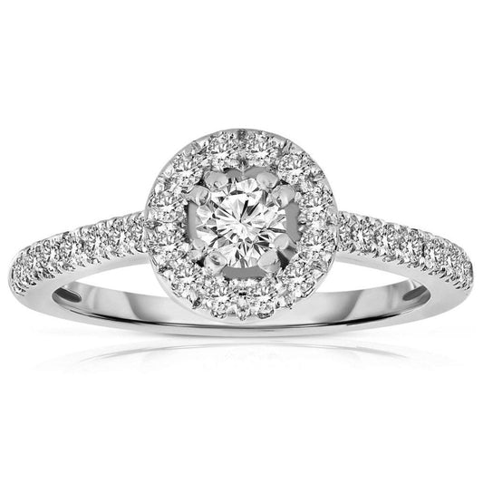 Halo Round Real Diamond Ring With Accents 4.50 Ct White Gold 14K