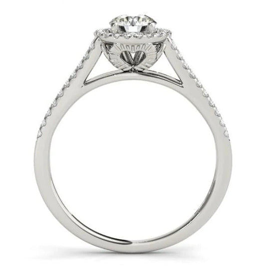 Halo Round Real Diamond Split Shank Engagement Ring 1.37 Carat WG 14K