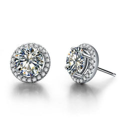 Halo Round Real Diamond Stud Earrings Prong Set 2.20 Carat White Gold 14K