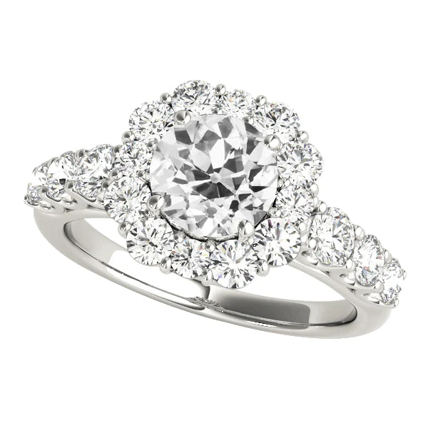 Halo Round Real Old Miner Diamond Ring Flower Style Prong Set 5 Carats