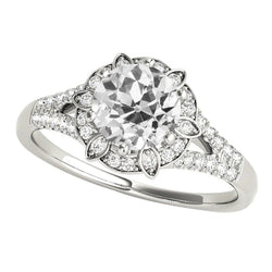 Halo Round Ring Natural Earth Mined Diamonds Split Shank 14K Gold 4.25 Carats