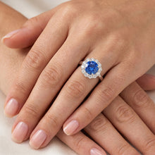 Halo Round Sapphire and Natural Earth Mined DIAMOND ( NOT LAB GROWN ) Engagement Ring 3.35 Carats New