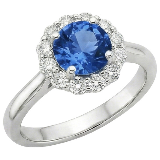 Halo Round Sapphire and Natural Earth Mined DIAMOND ( NOT LAB GROWN ) Engagement Ring 3.35 Carats New