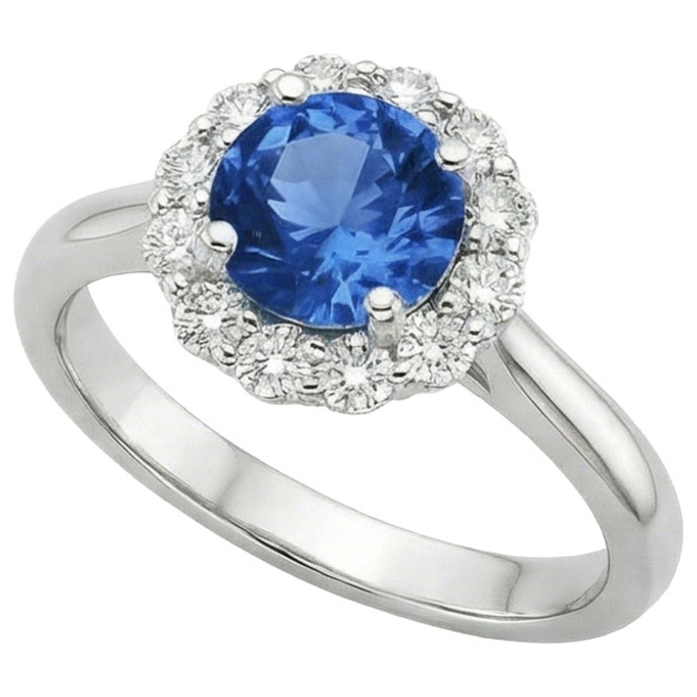 Halo Round Sapphire and Natural Earth Mined DIAMOND ( NOT LAB GROWN ) Engagement Ring 3.35 Carats New
