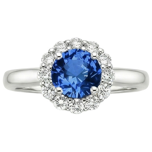 Halo Round Sapphire and Natural Earth Mined DIAMOND ( NOT LAB GROWN ) Engagement Ring 3.35 Carats New