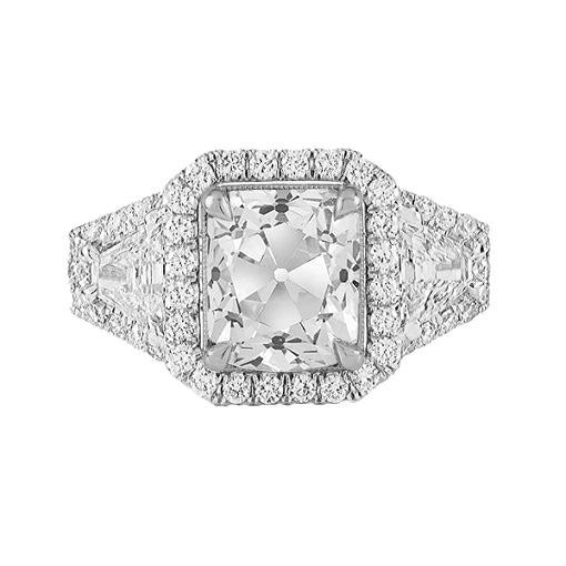 Halo Round & Trapezoid Ring Cushion Old Miner Real Diamonds 4.50 Carats