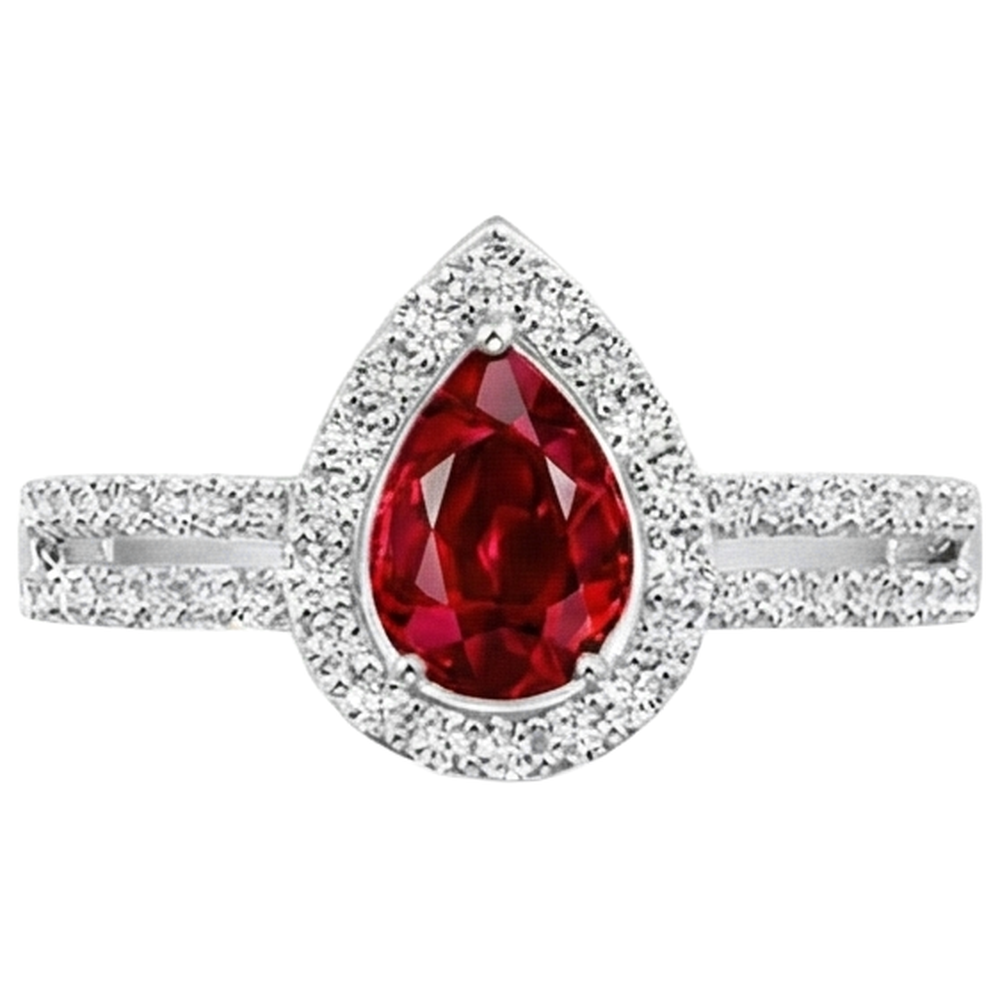 Halo Ruby And Natural Earth Mined Diamonds 4 Carats Engagement Ring Gold 14K