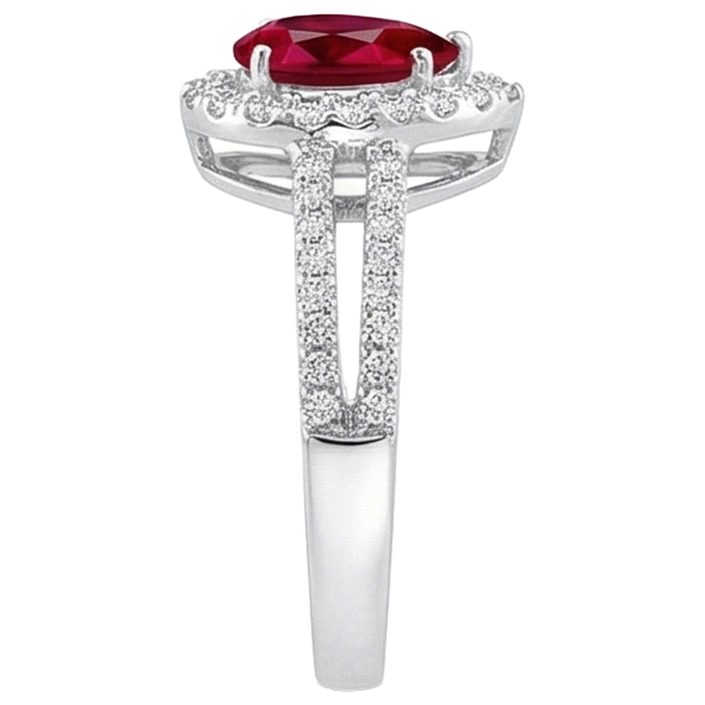 Halo Ruby And Natural Earth Mined Diamonds 4 Carats Engagement Ring Gold 14K