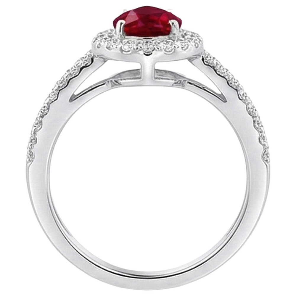 Halo Ruby And Natural Earth Mined Diamonds 4 Carats Engagement Ring Gold 14K