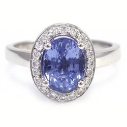 Halo Sapphire And Natural Earth Mined Diamond Ring