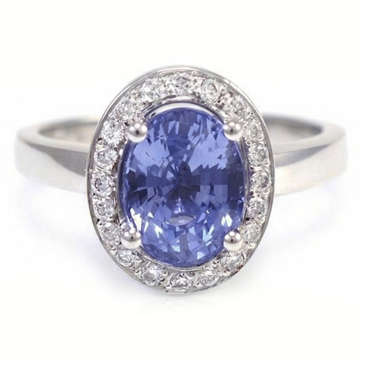 Halo Sapphire And Natural Earth Mined Diamond Ring