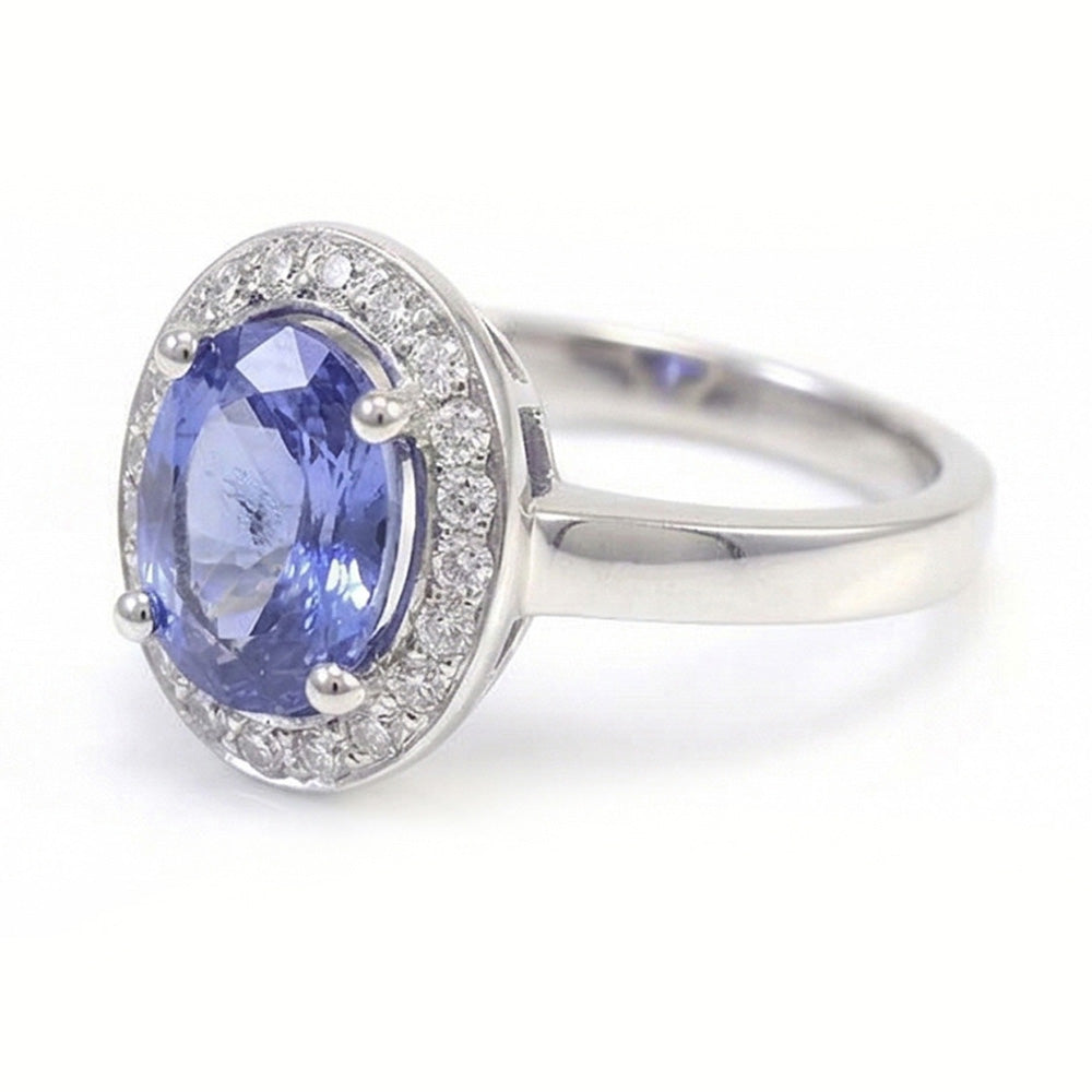 Halo Sapphire And Natural Earth Mined Diamond Ring