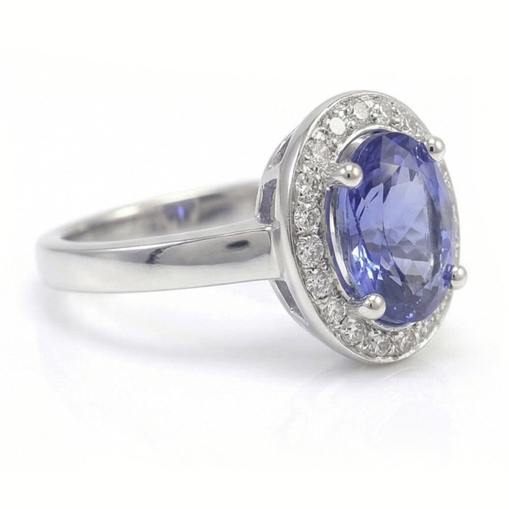 Halo Sapphire And Natural Earth Mined Diamond Ring