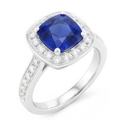 Halo Sapphire Cushion Cut Engagement Ring
