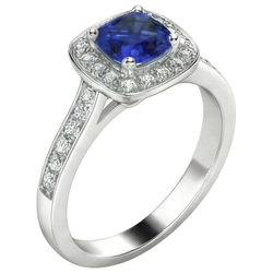 Halo Sapphire Cushion Cut Engagement Ring